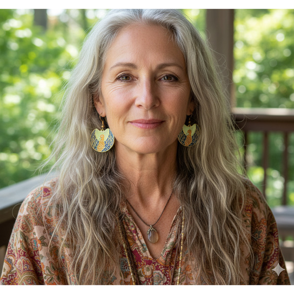 Laurel Burch Style Nile Bird Earrings Cloisonne Blue Pierced Boho - Picture 7 of 7